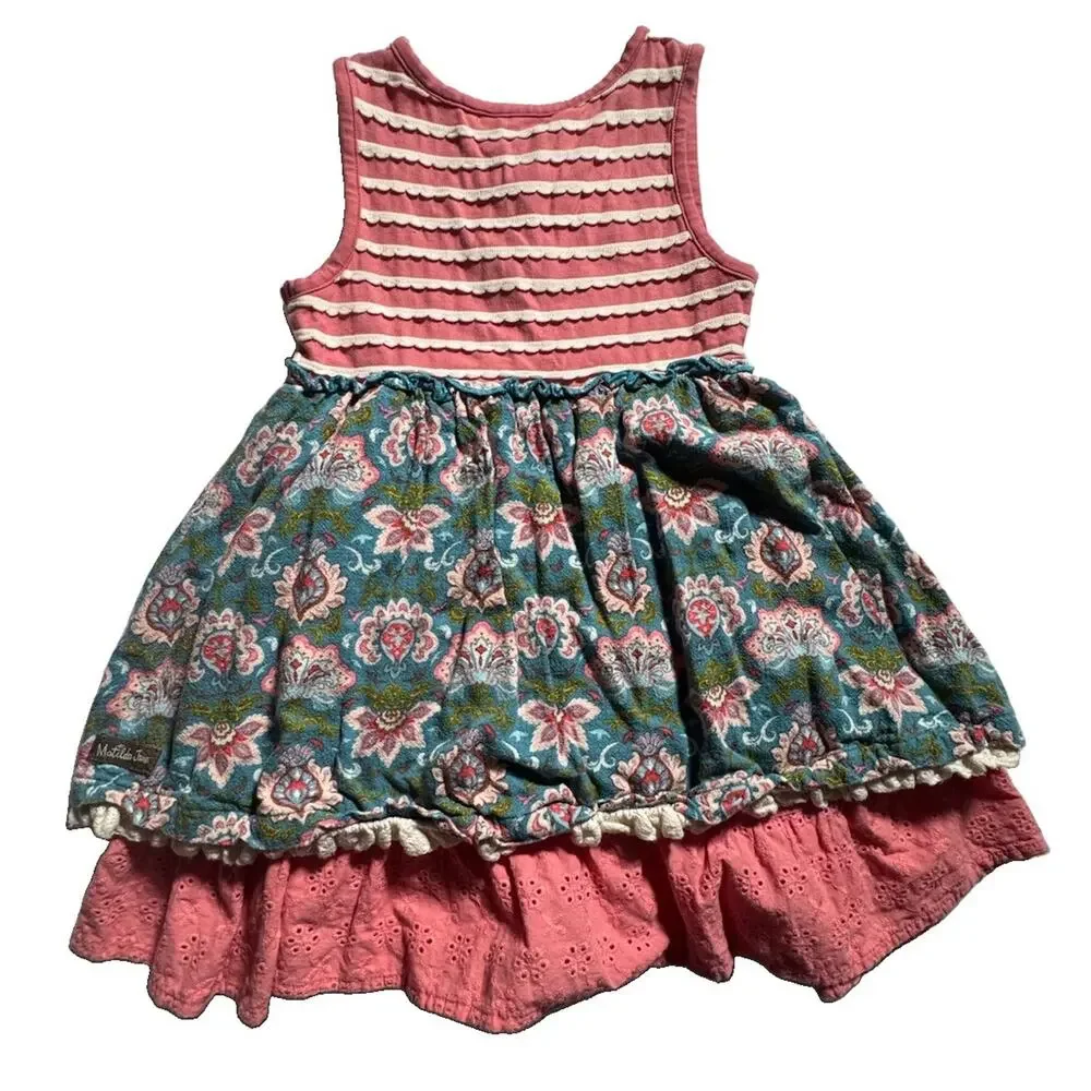 Matilda Jane Girls Size 4 Floral Ruffle Dress Leggings 2 Piece Outfit